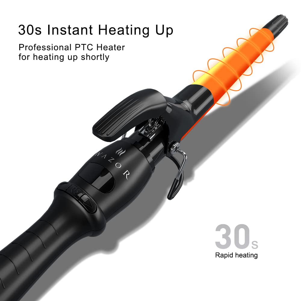 Professional Curling Iron Tapered Curling Wand 1-1/2" Ceramic Hair Curler, Fast Heat-up Multiple Temp Settings Curling Wand with LED Display Auto Shut Off and 2 Hair Clips