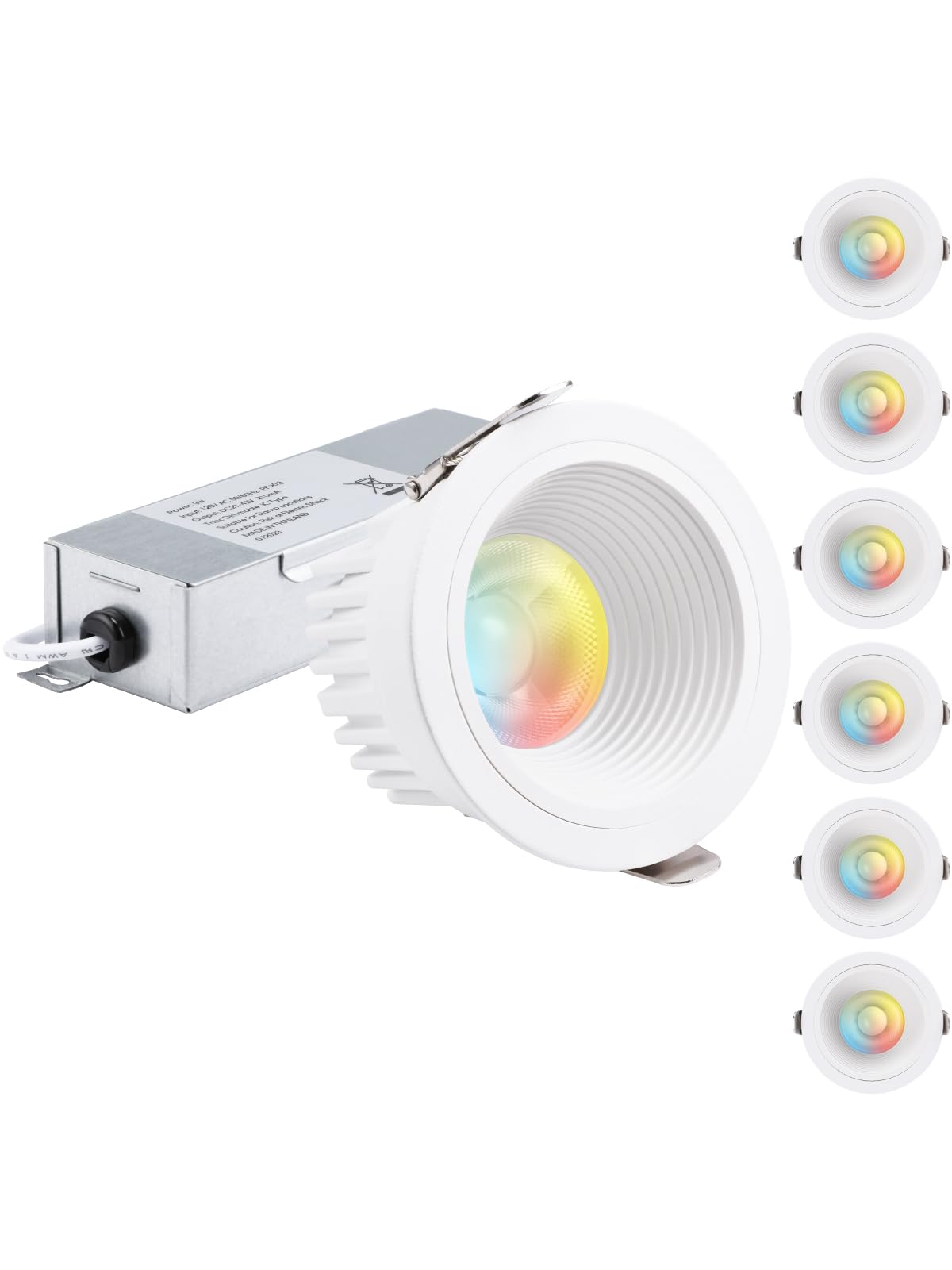 TORCHSTAR 5CCT 3 Inch Recessed LED Lights with Junction Box, Narrow Frame Baffle Trim, Aluminum, 9W 700LM CRI90 Dimmable Anti-Glare Downlight, IC Rated, ETL, 2700-5000K Selectable, Pack of 6