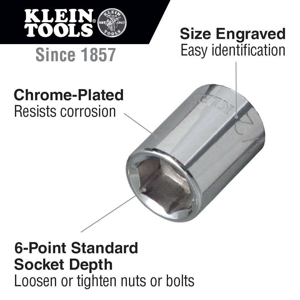 Klein Tools 65508 3/8-Inch Drive Socket Wrench Set with 6-Point, 12-Point, and 6-Point Deep Sockets in SAE Sizes, Case Included, 20-Piece