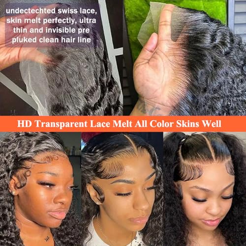 30 Inch Deep Wave Lace Front Wigs Human Hair 13x6 HD Lace Front Wigs Human Hair for Women Natural Color Deep Curly Human Hair Wig 180% Density Transparent Lace Frontal Wig Pre Plucked with Baby Hair