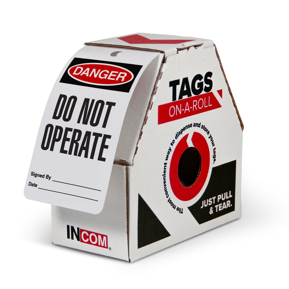 INCOM Manufacturing Lockout Tags On A Roll, Danger Do Not Operate, Heavy-Duty DuraPly™ Stock, Waterproof And Tear-Resistant, Red/Black on White, 6.25 Inch X 3 Inch X 10 Mil Thickness, 100 pack,RT1000C