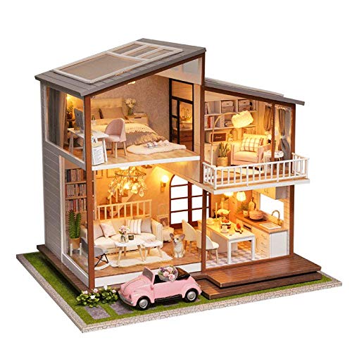 Spilay DIY Dollhouse Miniature with Wooden Furniture,DIY Dollhouse Kit Large Villa Model with LED Light & Music Box,1:24 Scale Creative Room Gift for Adult Teenager
