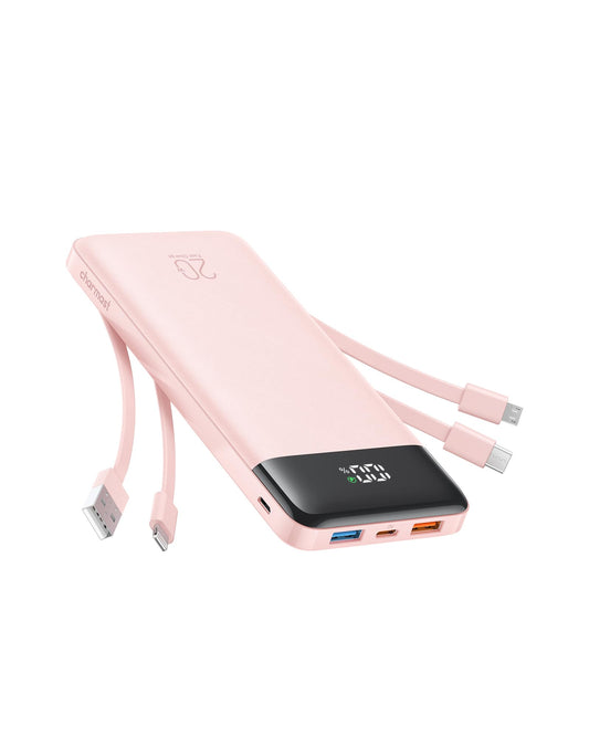 Charmast Portable Charger, 20000mAh Power Bank with Built-in Cables, 20W Fast Charging Travel Essential Battery Pack, LED Display Portable Charger Power Bank for iPhone, Phones, Tablets, More Devices
