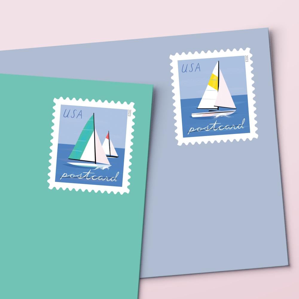 United States Postal Service Sailboats 2023 Blue Rectangular Postcard Stamps (2 Sheets of 20)