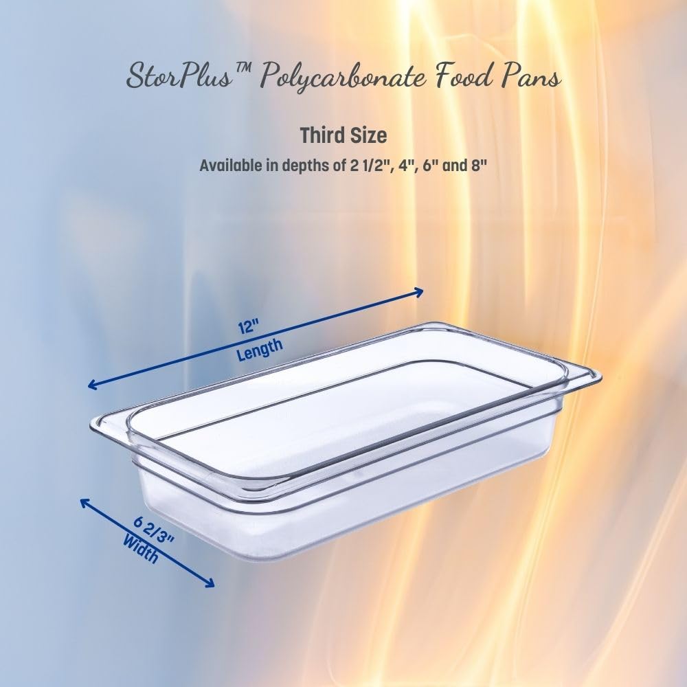 Carlisle FoodService Products Storplus Food Storage Container Food Pan, Chafing Pan for Catering, Buffets, Restaurants, Polycarbonate (Pc), 1/3 Size 6 Inches Deep, Clear, (Pack of 6)