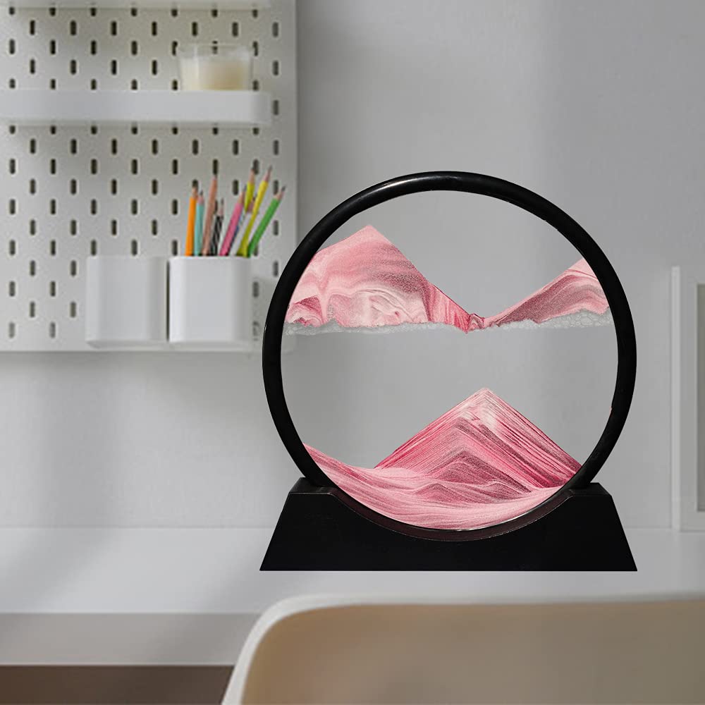 Aoderun Moving Sand Art Picture Sandscapes in Motion 3D Deep Sea Sand Art Round Pink for Adult Relaxing Toys D¨¦cor Desktop Home Office ¡­ (Pink, 12")