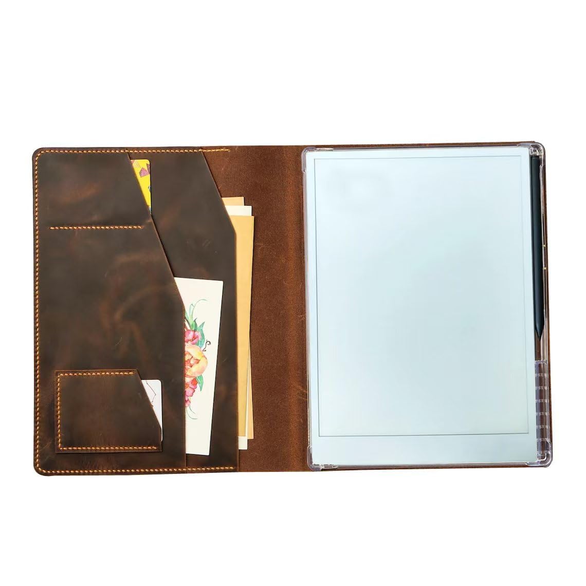 Leather Folio case with Pen Holder for Remarkable 2 Cover(Not Compatible with Remarkable Paper Pro), Genuine Leather Folio Cover for Remarkable 2 Tablet case