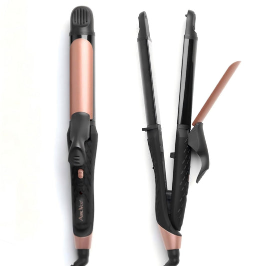 Dual Voltage Curling Iron, 2-in-1 Travel Curling Iron, 1 inch Dual Voltage Flat Iron, European Travel for Women (Black)