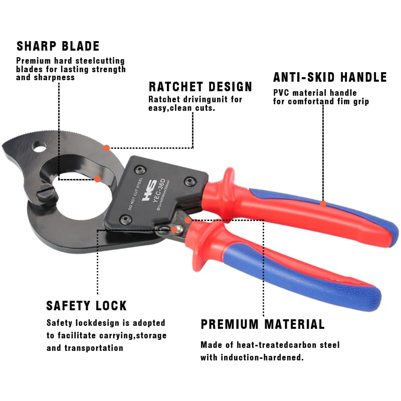 HKS Ratchet Cable Wire Cutter Heavy Duty for Cutting Electrical Aluminum Copper and Multi-core Cables up to 300mm² YEC-36D