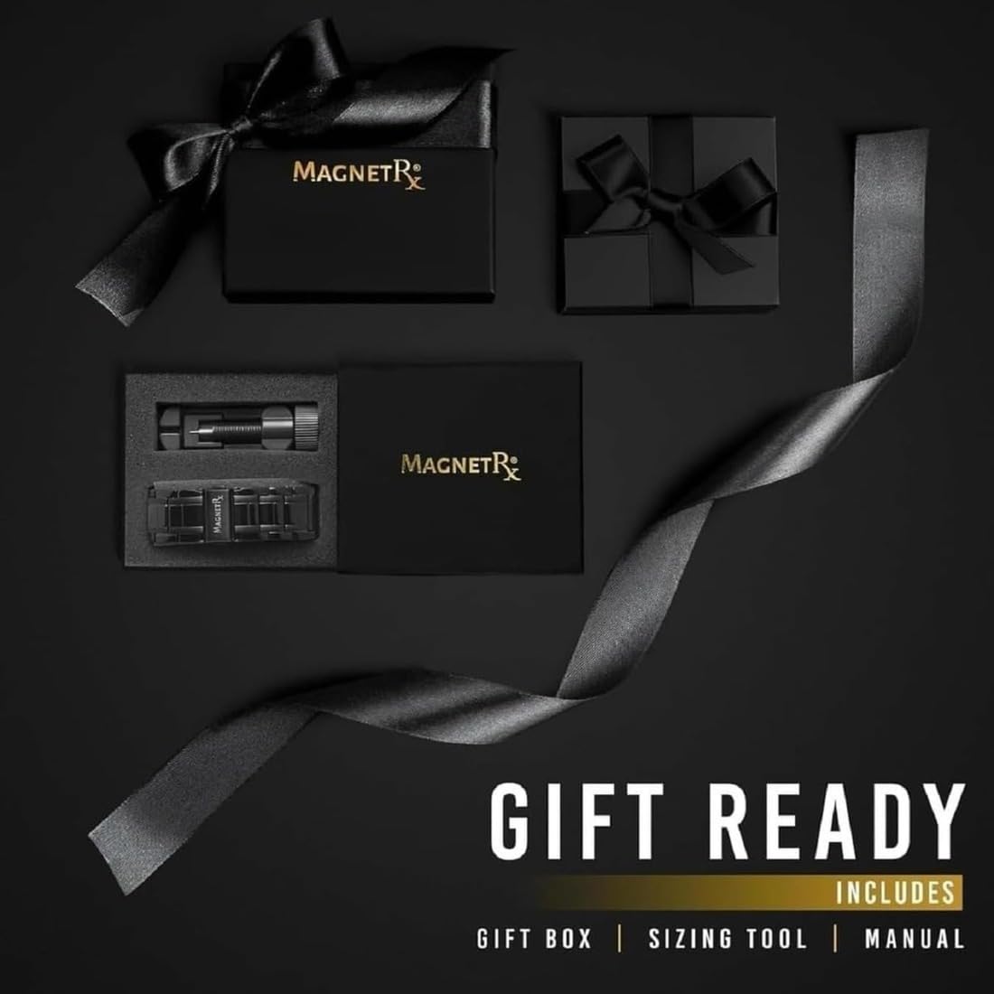 MagnetRX® 3X Strength Magnetic Bracelets for Men – Effective Titanium Mens Magnetic Bracelet – Premium Fold–over Clasp & Adjustable Length with Sizing Tool & Gift Box (Black)