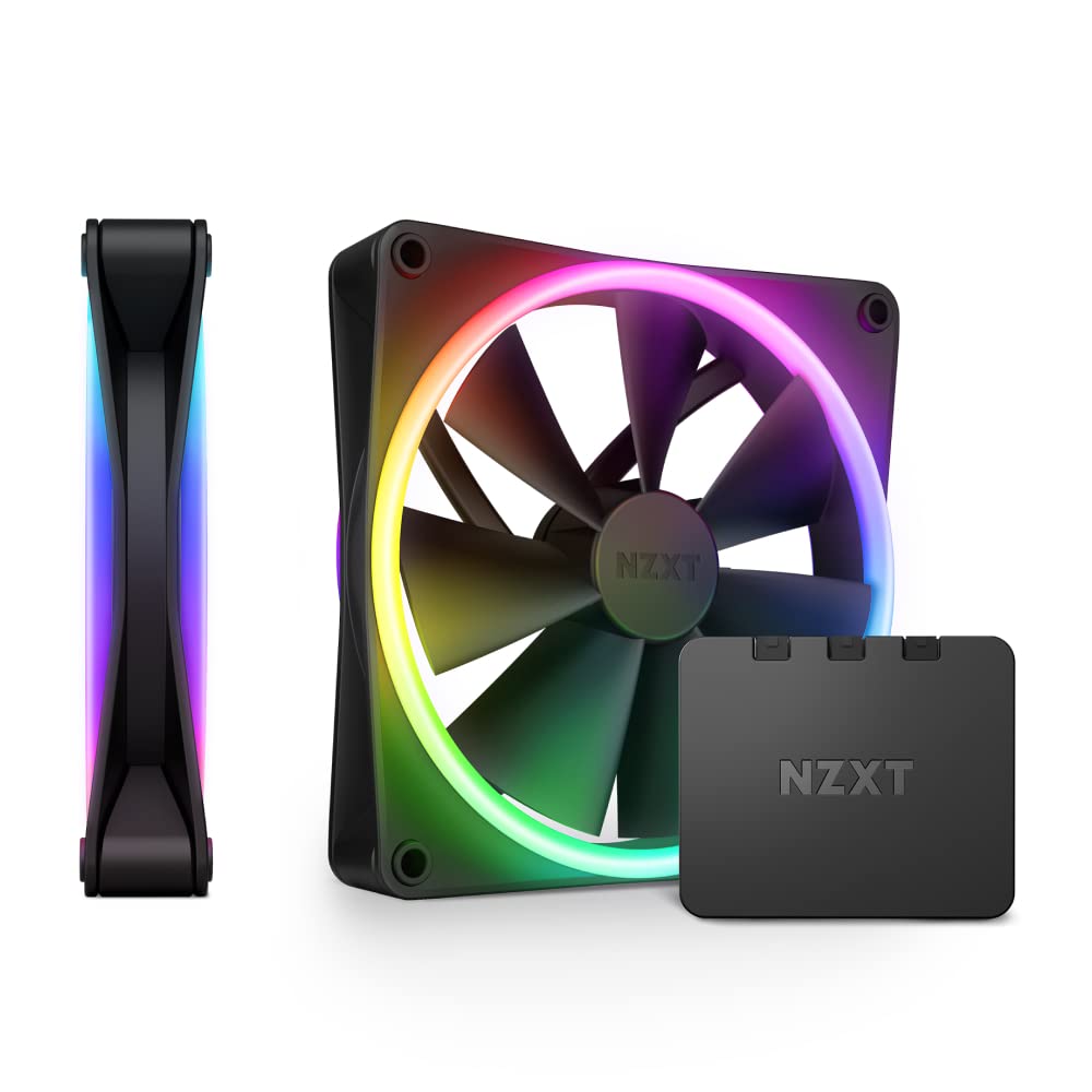 NZXT F140 RGB Twin Pack – 2 x 140mm RGB PWM PC Fans with RGB Controller – High Airflow, Low Noise – Fluid Dynamic Bearing – CAM Software Control – 18 LEDs per Fan – Black