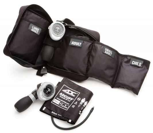 ADC - 732-BK Multikuf 732 4-Cuff EMT Kit with 804 Portable Palm Aneroid Sphygmomanometer, Child, Small Adult, Adult and Large Adult Blood Pressure Cuffs (13-50 cm), Nylon Zipper Storage Case, Black