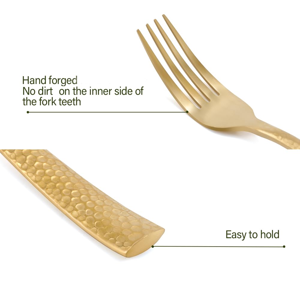Kelenfer Gold Silverware Set Flatware Set Matte Finished Stainless Steel Hammered Heavy Cutlery Set 20 Pieces Service for 4
