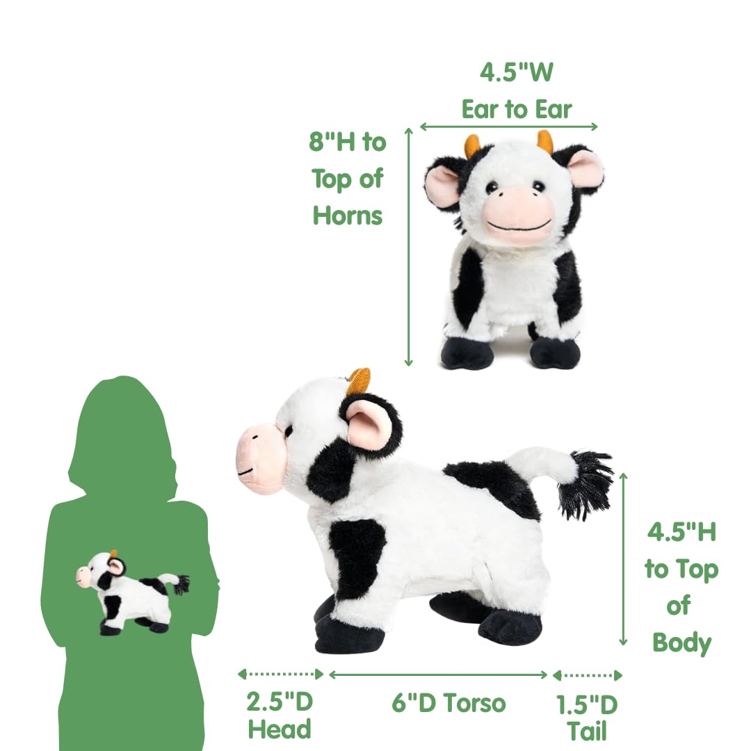Cuddle Barn - Barnyard Buddies Cow | Animated Singing Cow Plush Stuffed Animal | Walks and Wags Tail to Old Macdonald, 8 inches