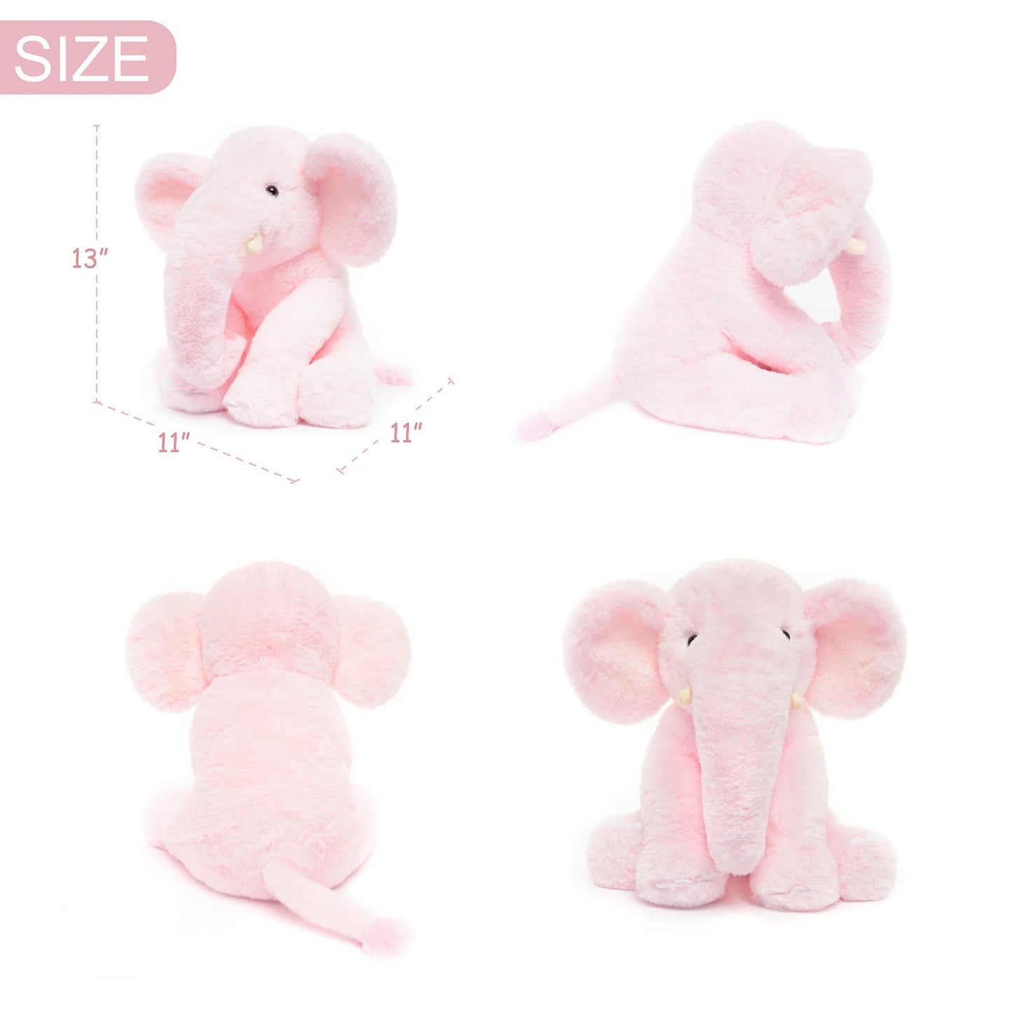 WEIGEDU 33cm Pink Elephant Stuffed Animal - Plush Toy for Boys, Girls, Kids, Baby Shower, Bedtime, Birthday