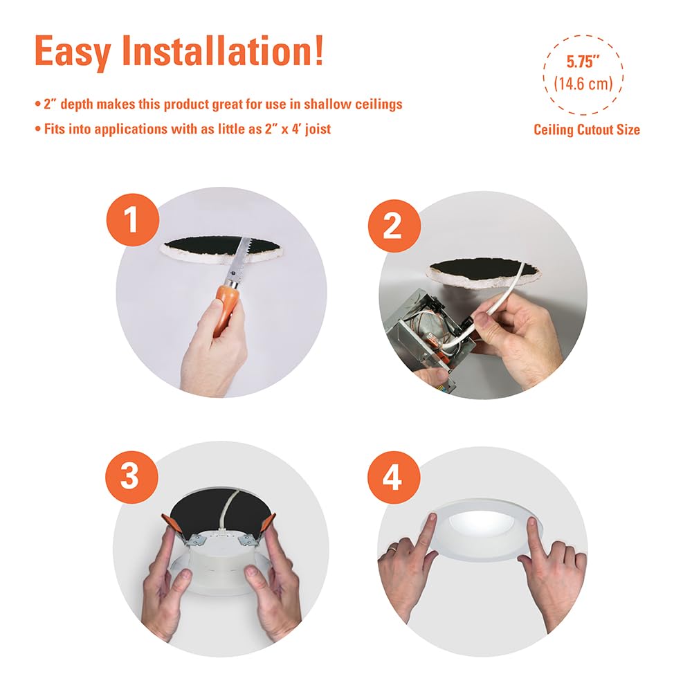 HALO RL 6 in Canless LED Recessed Ceiling Light with Selectable Color Temperature 2700K-5000K, Dim to Warm, 900/1200lm Indoor Outdoor Wet Locations Dimmable IC Rated (Packaging May Vary)