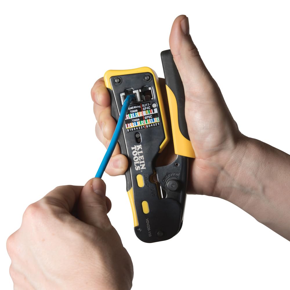 Klein Tools 80024 Ratcheting Data Cable and RJ45 Crimp Tool with CAT6 Plug 50-Pack, Pass Thru Installation Tool Kit