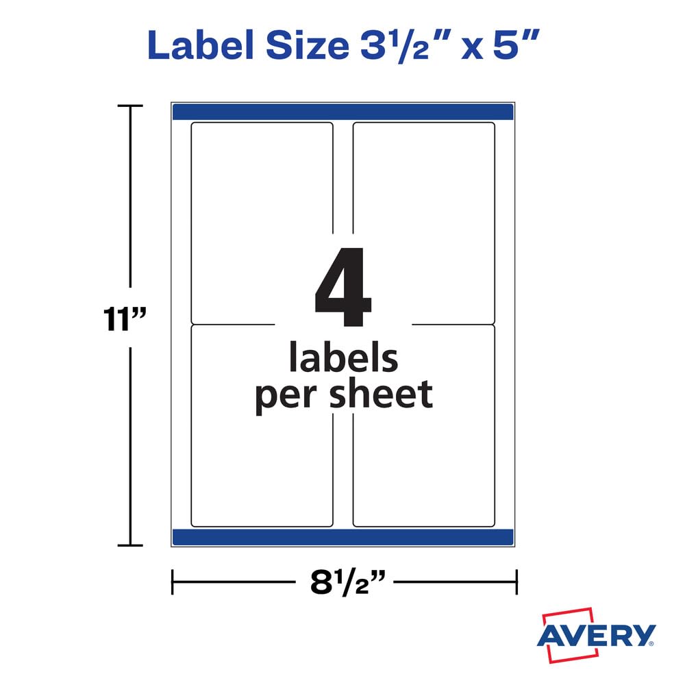 Avery Printable Shipping Labels with Sure Feed, 3.5" x 5", White, 1,000 Blank Mailing Labels (95935)