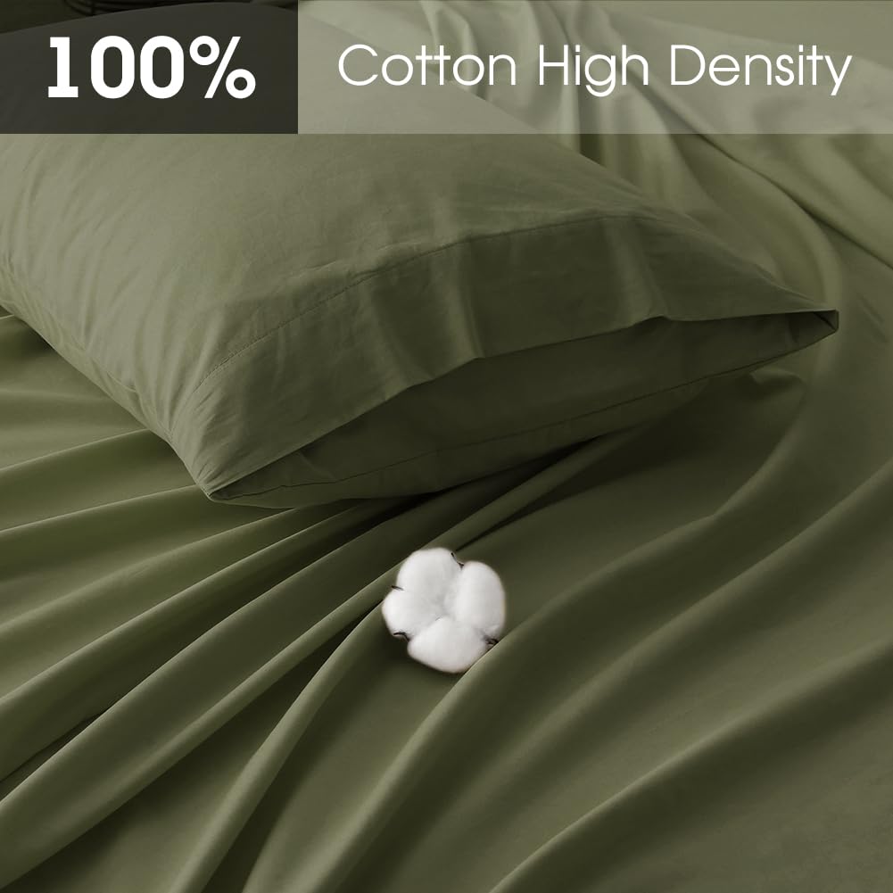 HYPREST Deep Pocket Queen Sheet Sets Fits 18"-24" in Deep Mattress -100% Cotton Queen Sheet Set,Green Hotel Crisp Soft Cooling Sheet Sets for Queen Bed