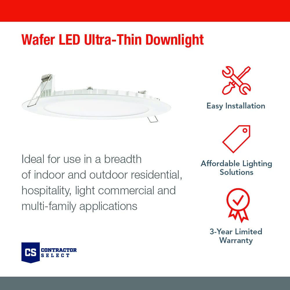 Juno LED Recessed Lights 6 Inch Round Wafer Downlight, 5-in-1 Switchable White Color Temperature, 120 Volts, 6-Inch Ultra-Thin Flat Trim, Matte White, 6-Pack (WF6 SWW5 90CRI CP6 MW M2)