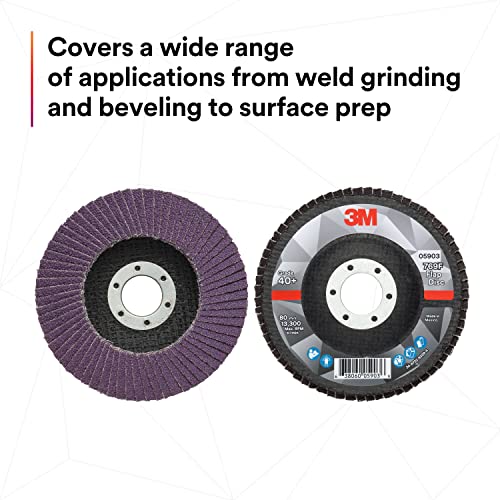 3M Flap Disc 769F, Type 27, 40+, 4-1/2 in x 7/8 in, High Performance Abrasive, Ceramic Precision-Shaped Grain Grinding and Finishing Disc, Carbon Steel, Stainless Steel