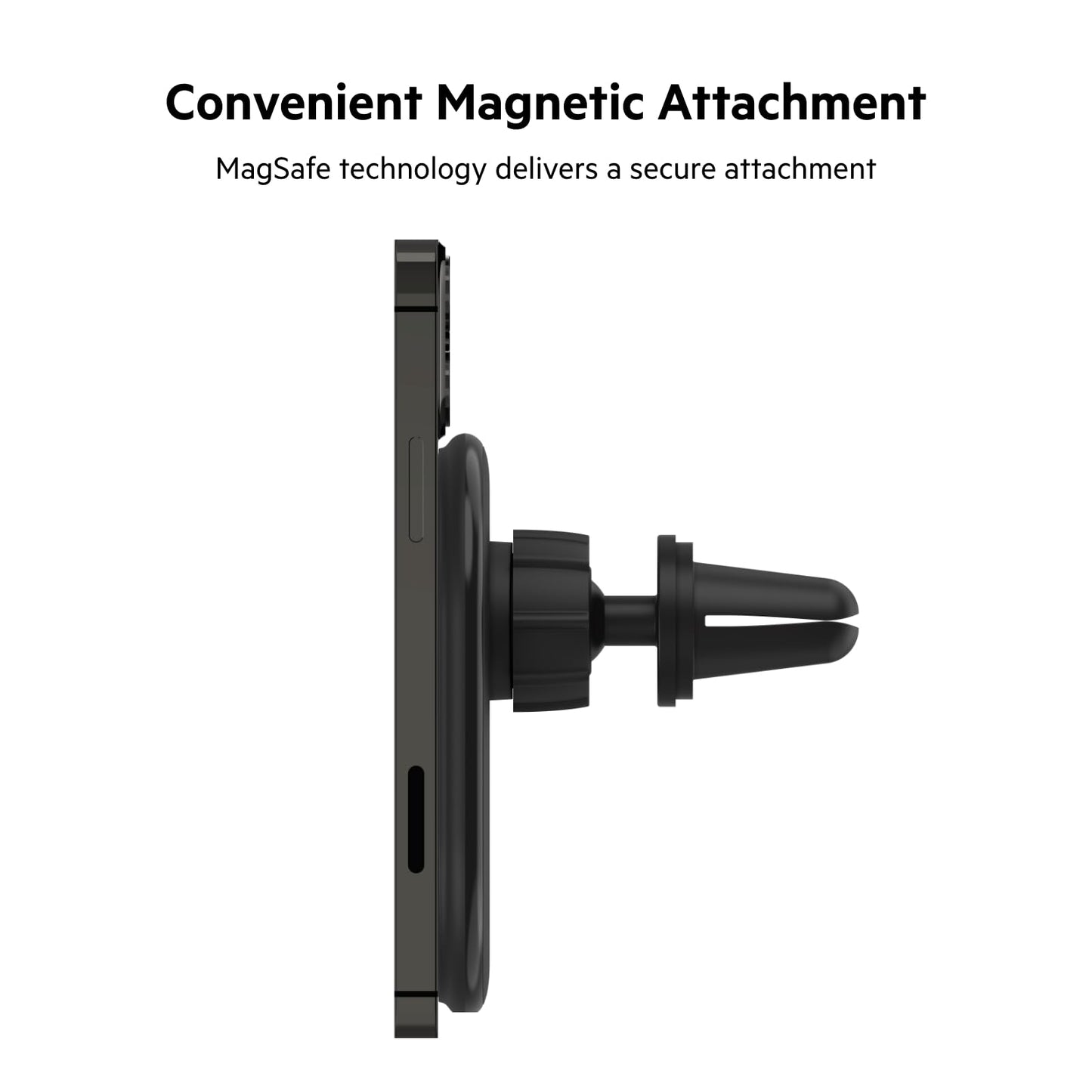 Belkin MagSafe-Compatible Magnetic Wireless Car Charger 10W - BoostCharge Pro Wireless Charger, Magnetic Car Vent Phone Mount for iPhone 16, iPhone 15, 14, & 13 Series, Power Supply Included - Black