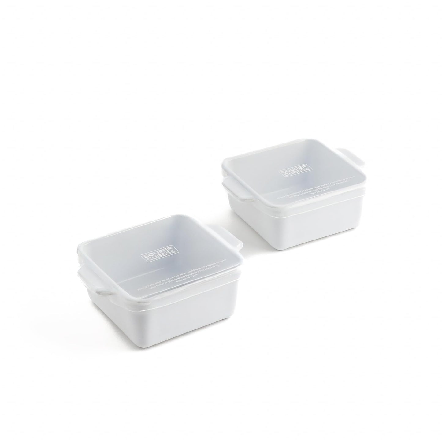 Souper Cubes Ceramic Baking Dishes 2.0-5" x 5" Baking Dishes with Silicone Lids, Individual Baking Dishes for Oven, Microwave, Oven and Air Fryer Safe, USA Made, Set of 2 - White