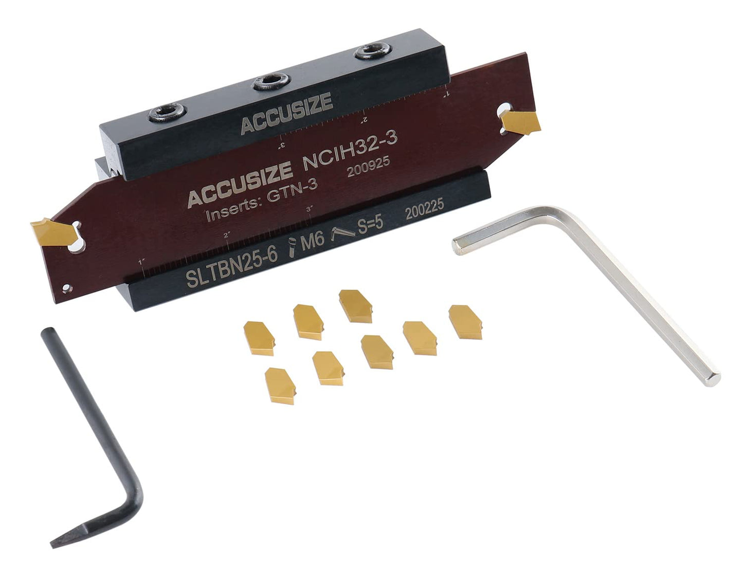 Accusize Industrial Tools 1'' Self-Lock Block Sltbn25.4-6 with 10 Pcs Gtn-3 Carbide Inserts and 1 Pc 0.120'' Width Ncih32-3 Blade, 2410-1010