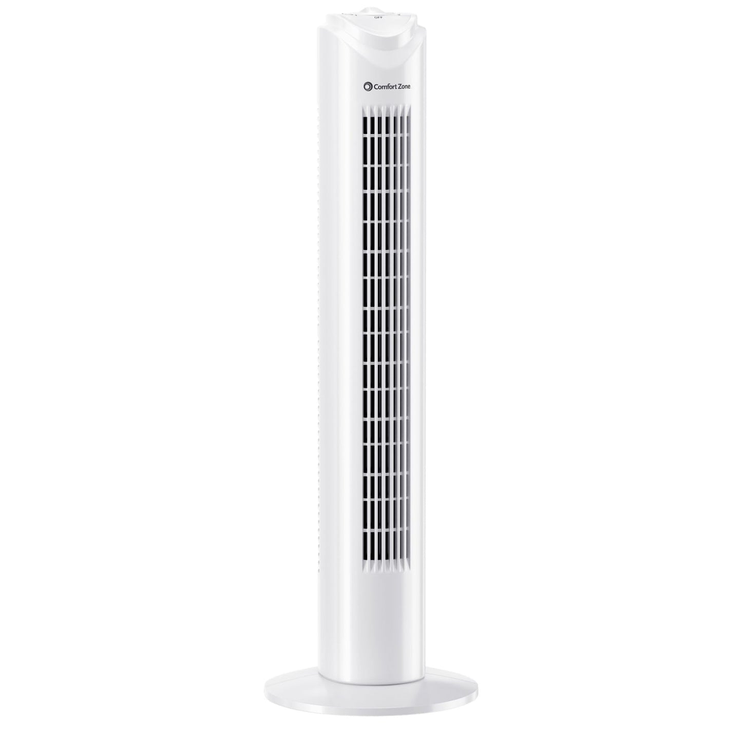 Comfort Zone 32-Inch Oscillating Tower Fan – Ultra-Slim Bladeless Design with 3 Speeds, 90° Wide Oscillation & Built-in Carry Handle – Quiet Portable Standing Fan for Bedroom, Home, or Office, White