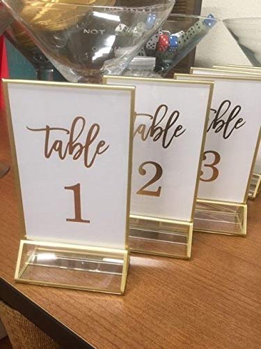NIUBEE 12Pack 5 x 7 Clear Acrylic Wedding Table Number Holder Stands with Gold Borders, Double Sided Gold Picture Frames Sign Holder for Restaurant Table Menu Recipe Cards Photo Display