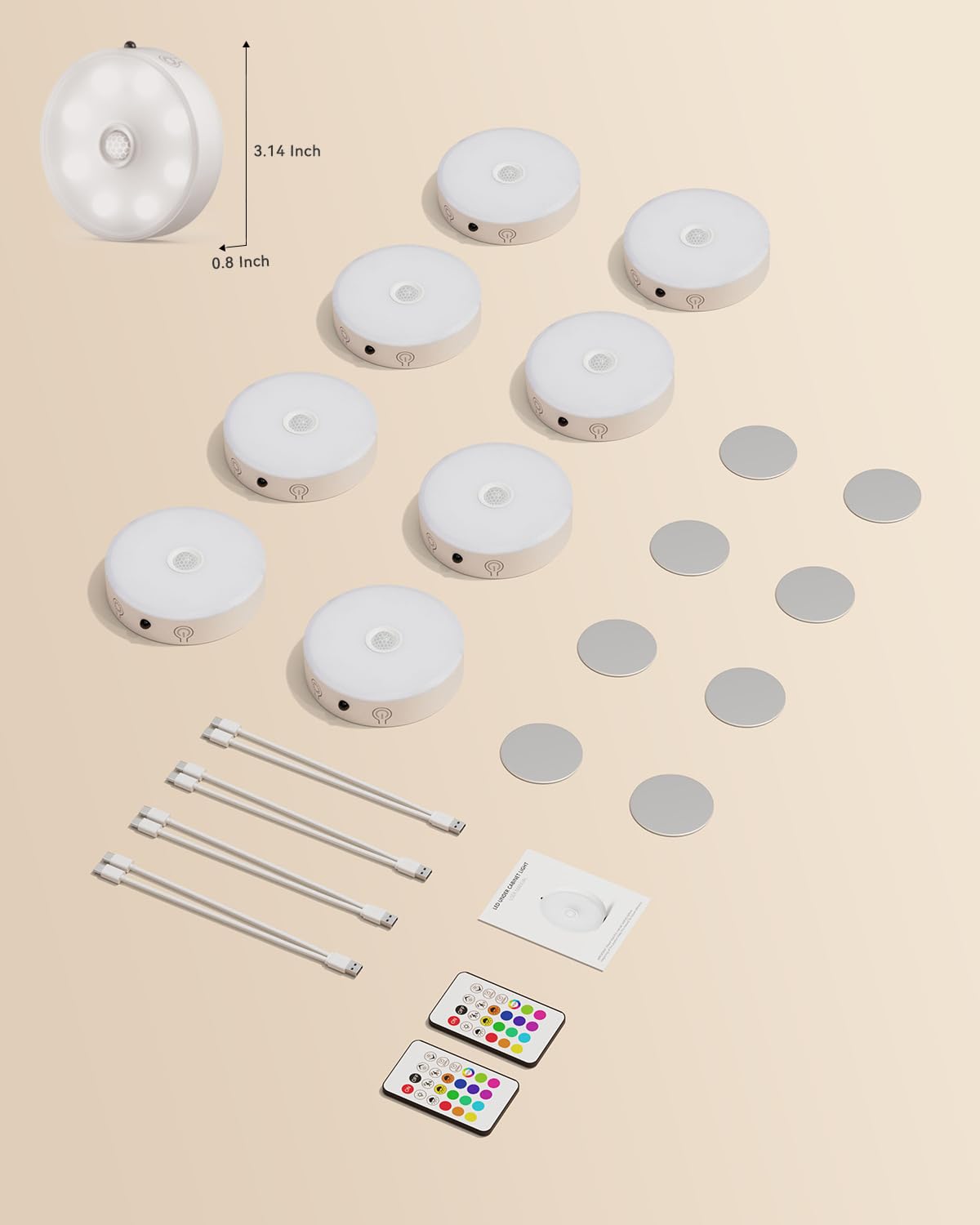 Under Cabinet Lighting,Rechargeable Motion Sensor Puck Lights with Remote 1500mAh Battery,3 Color Temps,12 RGB Color LED Night Light Wireless, Dimmable Under Counter Lights for Closet,Bedroom,Kitchen