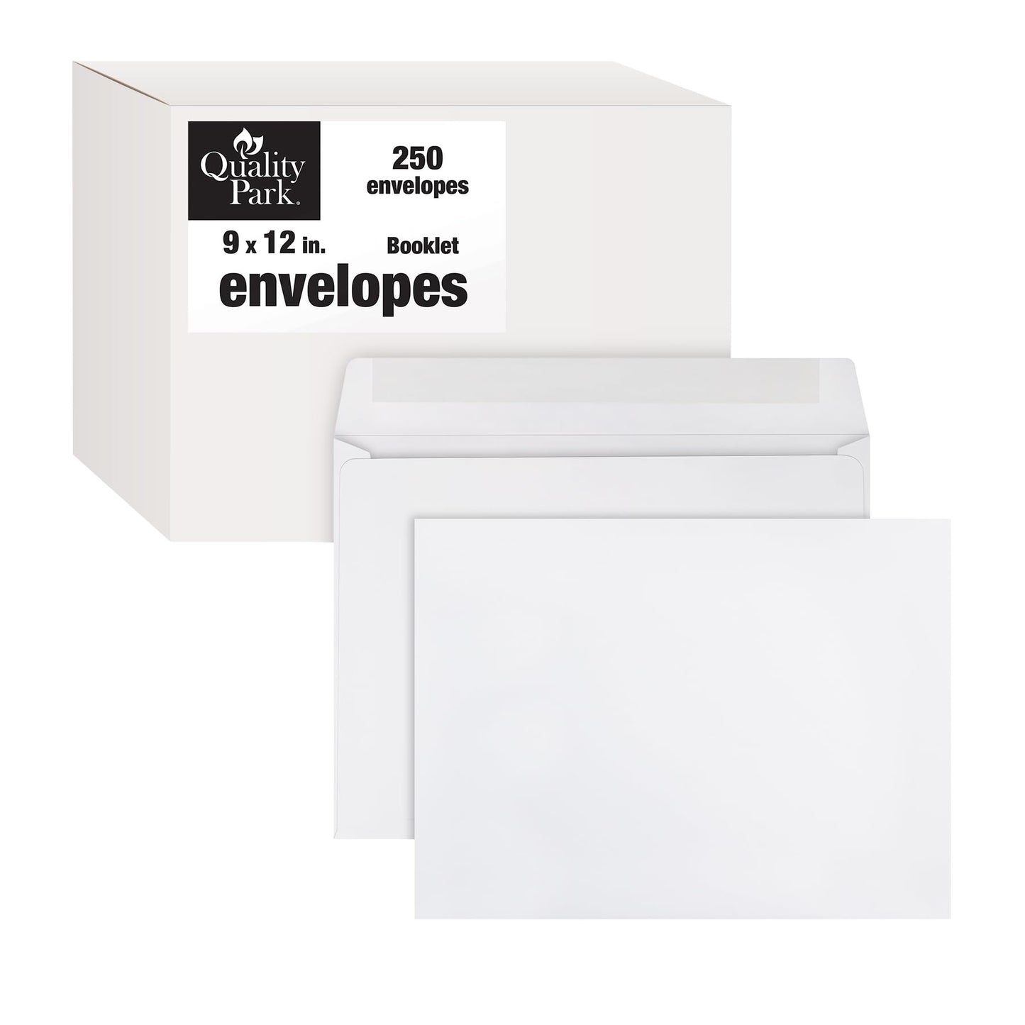 Quality Park Open-Side Booklet Envelope, Gummed, White, 9 x 12, 250 per Box, (37682)