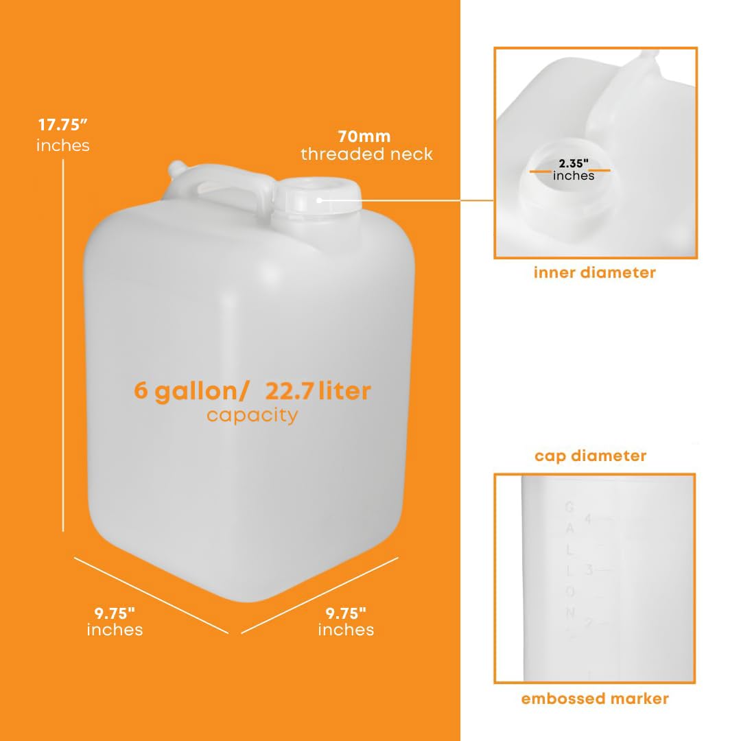 FastRack 6 Gallon Hedpak Jug with Screw Cap | 2-Pack BPA-Free Food-Grade HDPE Water Container, Leak-Resistant White | For Brewing, Fermentation & Emergency Water Storage