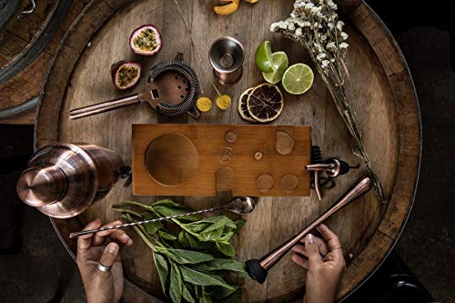 Mint & Mortar Cocktail Shaker Set, 7-Piece Bartender Kit with Stand, 24oz Martini Shaker Bottle Stainless Steel Bar Tools, Home Bar Accessories Drink Mixer, Barware Gift Set - Brushed Copper