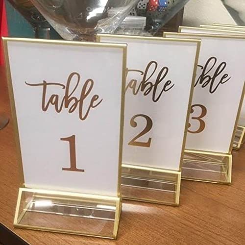 NIUBEE 25Pack 4 x 6 Gold Table Number Holder Clear Frames Sign Holder, Acrylic Double Sided Table Number Stands for Wedding Events