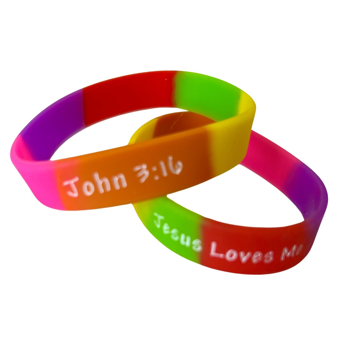 100 Bulk Count Jesus Loves Me John 3:16 Silicone Wristband Bracelets - Church Gifts - Missionary Christian - Religious Handouts
