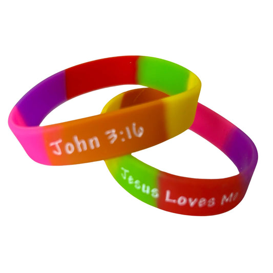 100 Bulk Count Jesus Loves Me John 3:16 Silicone Wristband Bracelets - Church Gifts - Missionary Christian - Religious Handouts