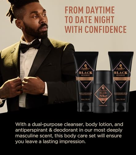 Jack Black Black Reserve Body Collection Set for Men – Cardamom & Cedarwood – Dual-Purpose Mens Body Wash, Pit Boss Mens Deodorant, Mens Body Lotion, Mens Grooming Kit