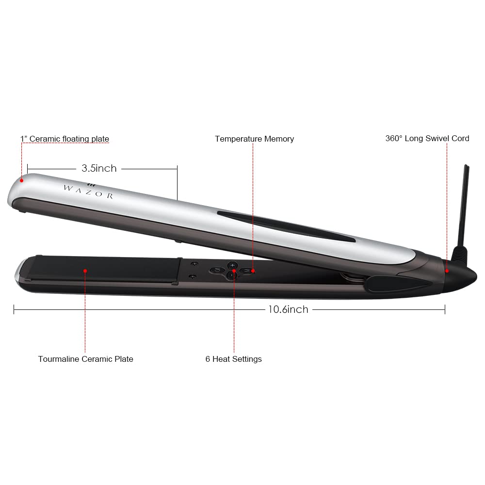 2 in 1 Flat Iron Professional Ceramic Hair Straightening Iron Instant Heat Up Automatic Shut Off and Digital LED Display Sliver White