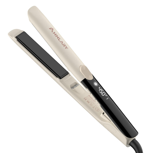 ANNLARY Hair Straightener, 1 Inch Flat Iron Straightener and Curler 2 in 1, Titanium Ceramic Ionic Dual Voltage Straightener with Anti-Iron Silicone for Less Frizz, Shinier & Smoother Hair