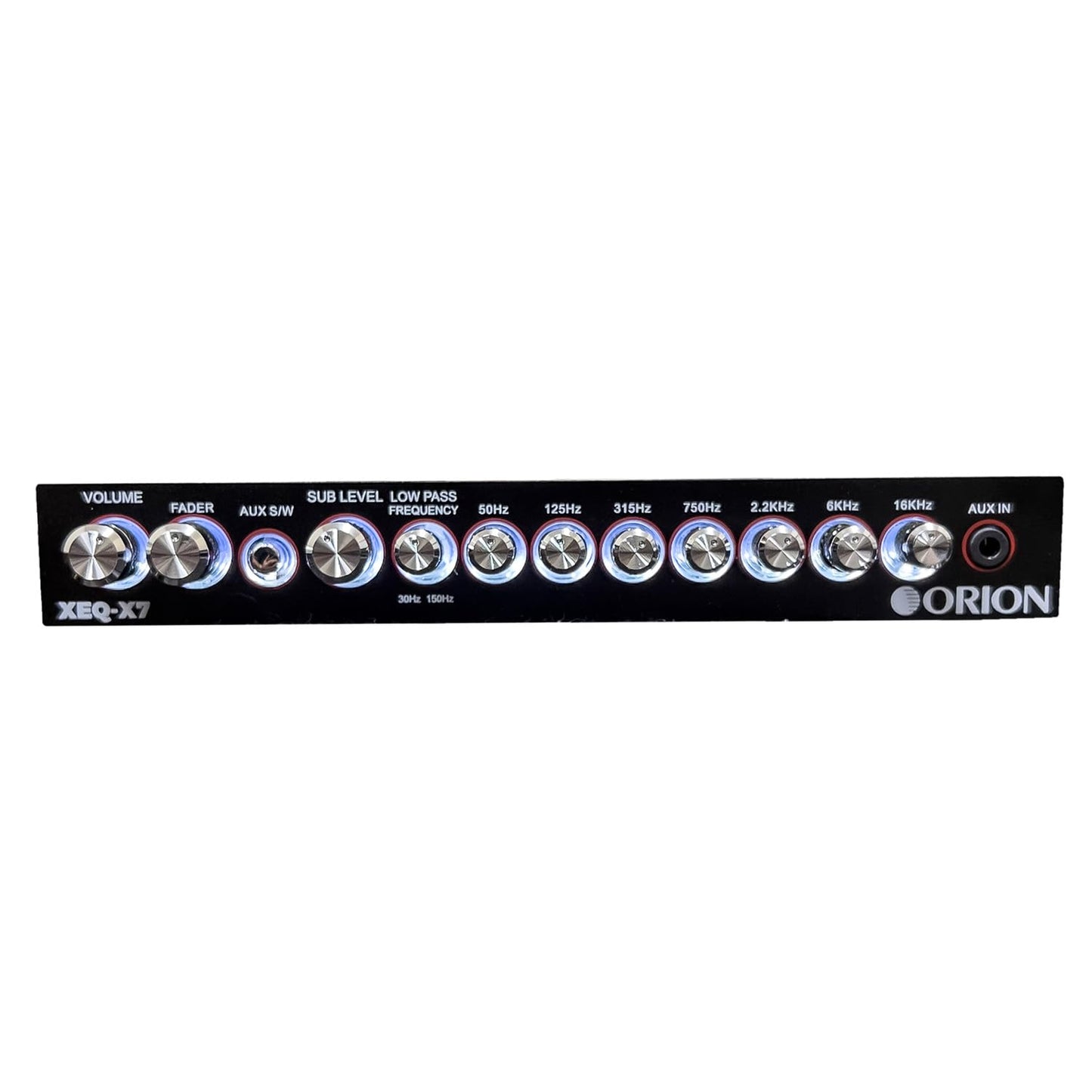Orion XEQ-X7 7-Band Graphic Equalizer with Front 3.5mm AUX Input – Half-DIN Car Audio EQ with Subwoofer Control, High/Low-Level Inputs, Rear RCA, and Variable Low Pass Filter