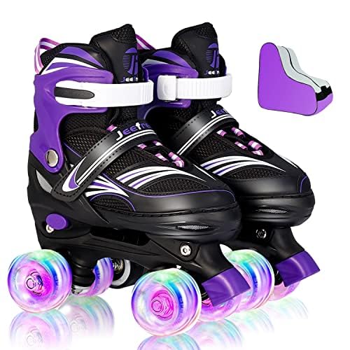 Rainbow Unicorn 4 Size Adjustable Light up Roller Skates for Girls Boys for Kids，All 8 Wheels of Girl's Skates Shine,Safe and Fun for Kids