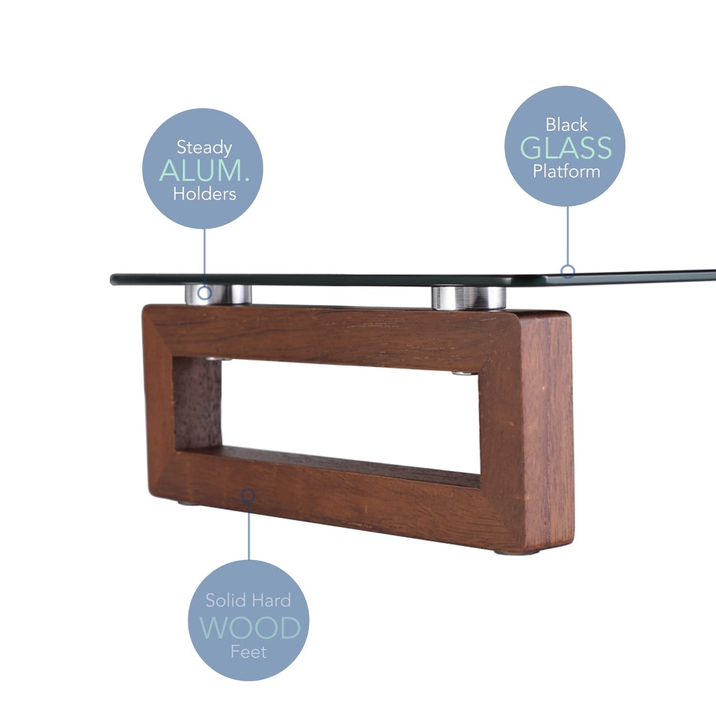 YEOUX Black Glass Computer Monitor Stand Riser with Wooden Base for Flat Screen LCD, LED TV, Laptop, Printer, Multi Media Desktop Stand, Office Supplies Desk Organization