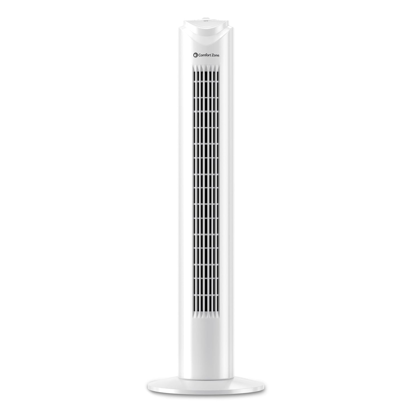 Comfort Zone 32-Inch Oscillating Tower Fan – Ultra-Slim Bladeless Design with 3 Speeds, 90° Wide Oscillation & Built-in Carry Handle – Quiet Portable Standing Fan for Bedroom, Home, or Office, White