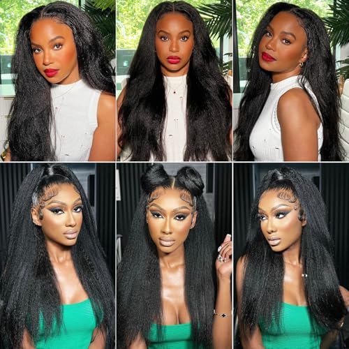Kinky Straight Human Hair Bundles 16 18 20 Inch 12A 100% Unprocessed Brazilian Virgin Hair 3 Bundles Yaki Straight Bundles for Black Women Quick Weave Natural Black Color