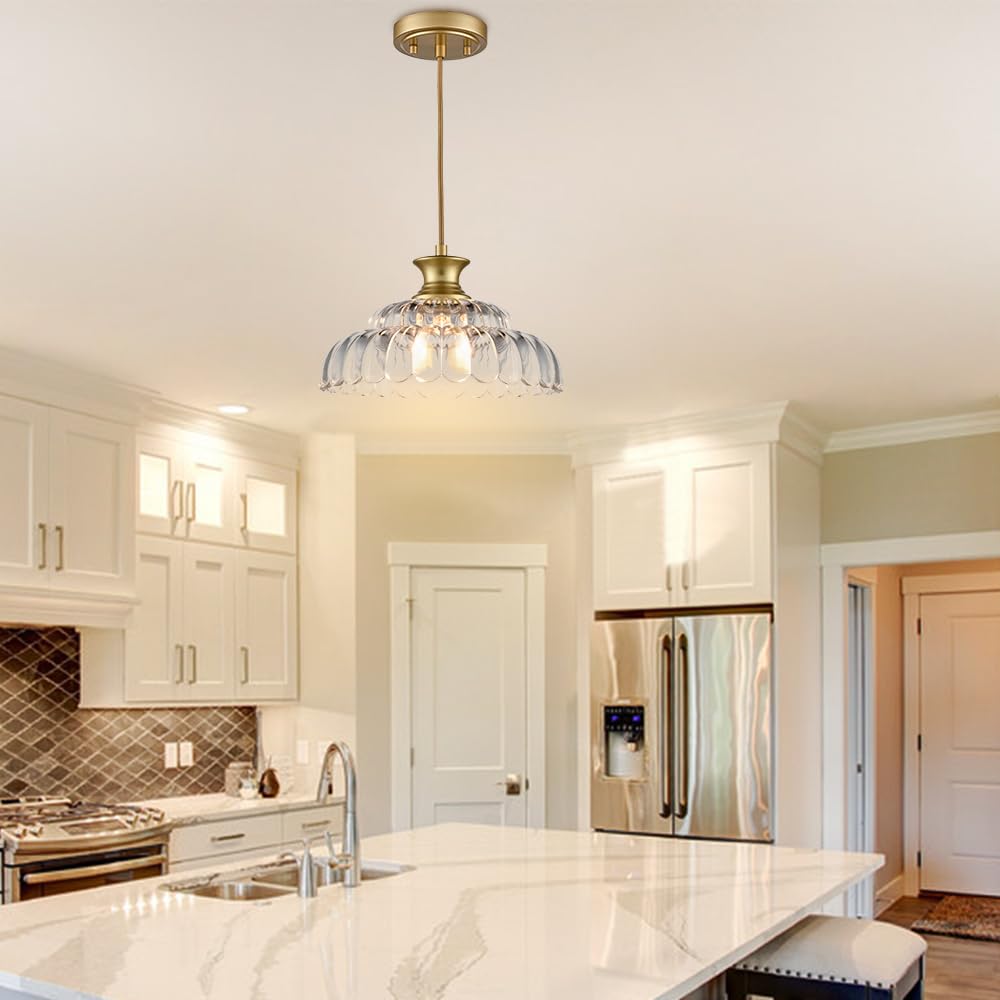 HYDELITE Vintage Glass Pendant Lights Kitchen Island Gold Pendant Light Fixture Modern Hanging Light Fixture for Dinning Room Bedroom Entryway