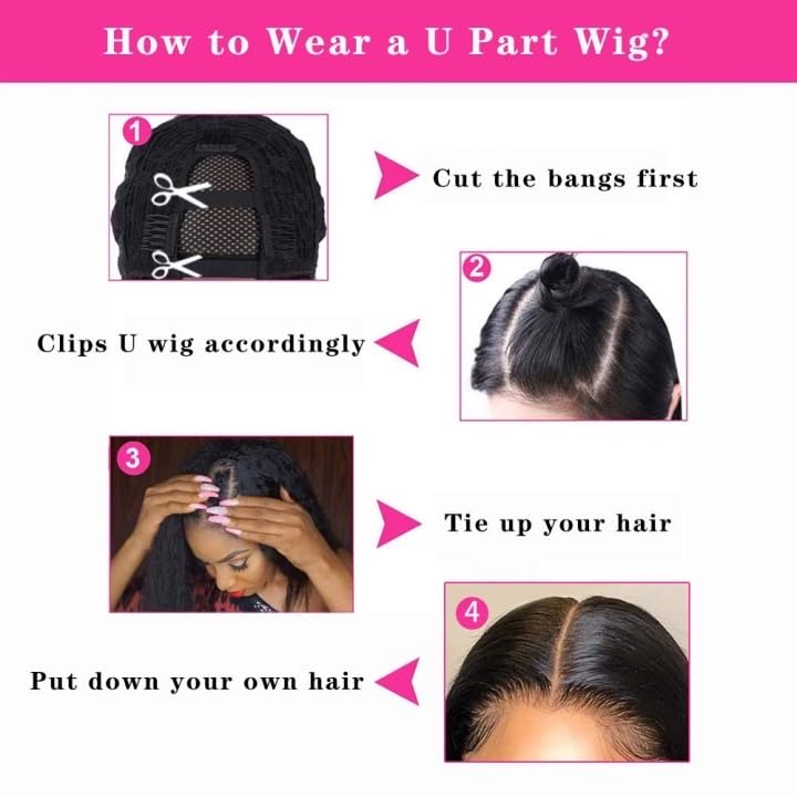U Part Human Hair Wig Body Wave Glueless Half Wigs for Black Women No Sew In No Leave Out 180% Density Brazilian Virgin U Part Body Wave Wig Human Hair Natural Black Color (18inch)