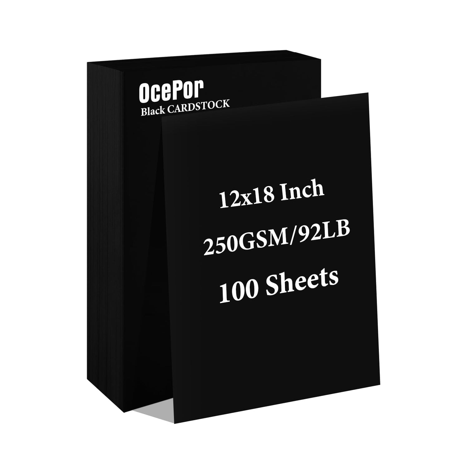 OcePor 100 Sheets Black Cardstock 12” x 18”, 92lb/250gsm Black Card Stock, Thick Card Stock Paper, Heavy Cardstock Paper for Printer, Resume, Scrapbooks, Art, Crafts, Business Cards