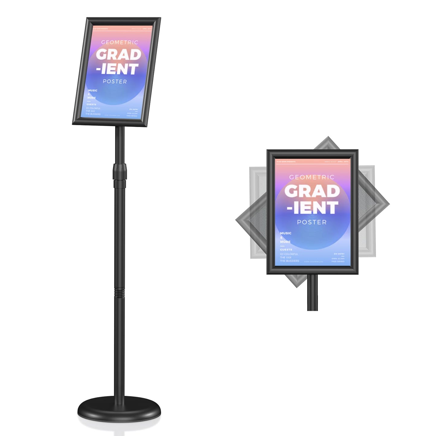 Hemndic Sign Stand 11x17 inch, Adjustable Floor Standing Sign Holder, 360° Rotation Sign Holder Stand with Snap-Open Frame, Outdoor Indoor Pedestal Sign Holder Display