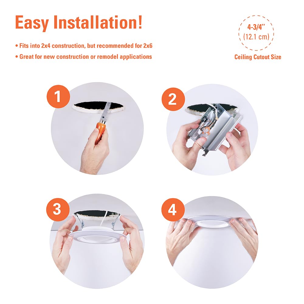 HALO RL 6 in Recessed LED Canless Dual Mode Night Light and Downlight, 1000 Lumens, Selectable CCT 2700K-5000K, Dim to Warm Technology, Matte White - RLNL6109FSD2W1EWHDM
